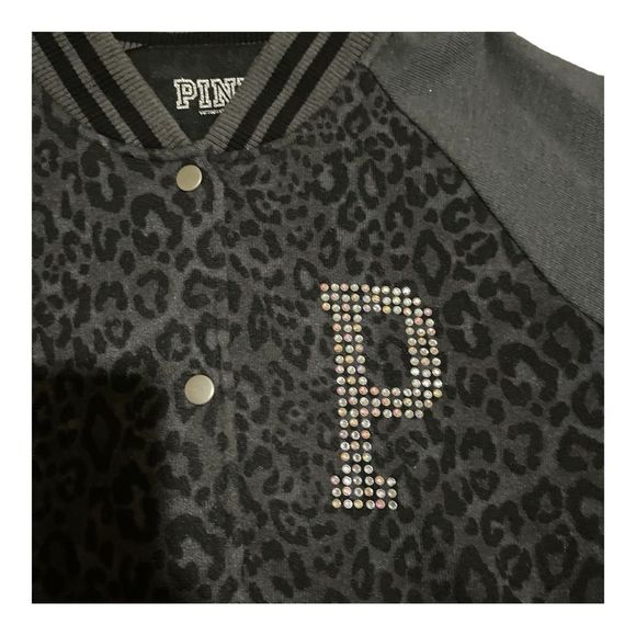 Vintage Pink Victoria's Secret Leopard Print Varsity Bomber Jacket size Medium - Picture 4 of 6